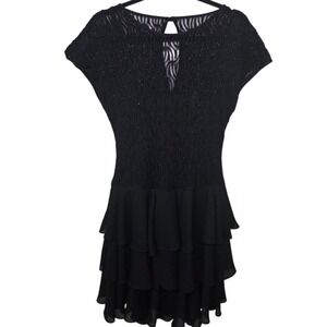 Late Edition Black Tiered Dress Size 12 Sheer Lace Beaded Top Fit & Flare Party‎